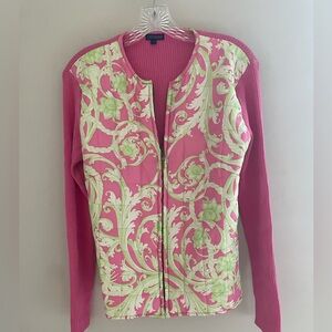 J. McLaughlin Silk Quilted Cardigan Sweater. Size L.